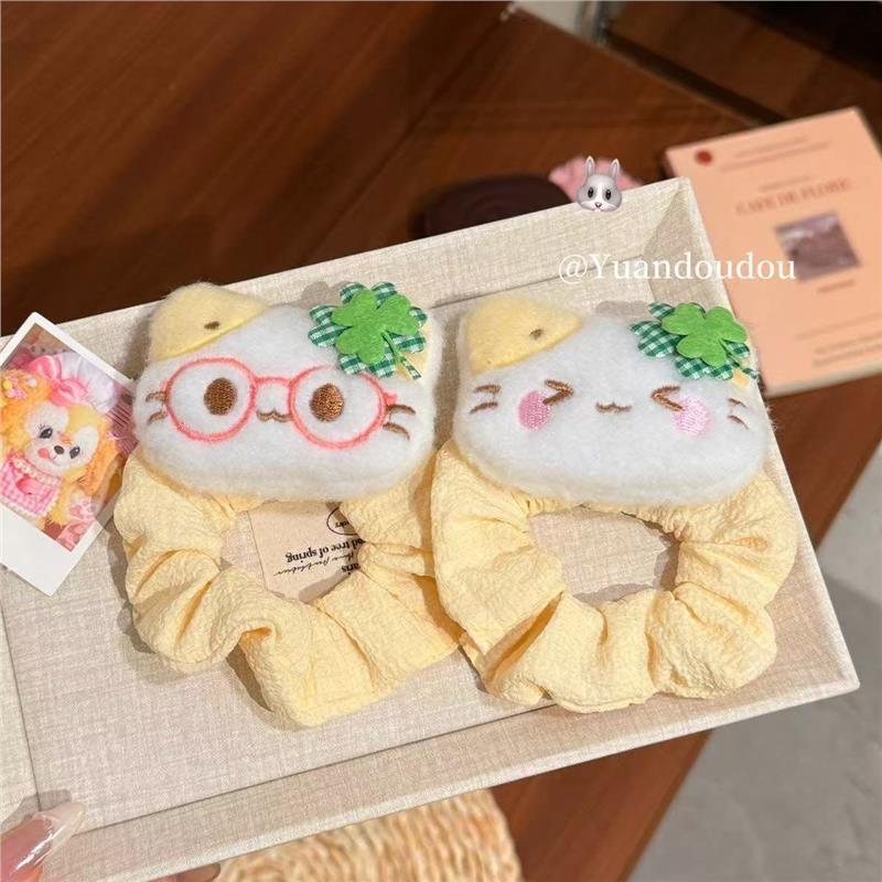 高级感黄色小猫发圈四叶草毛绒