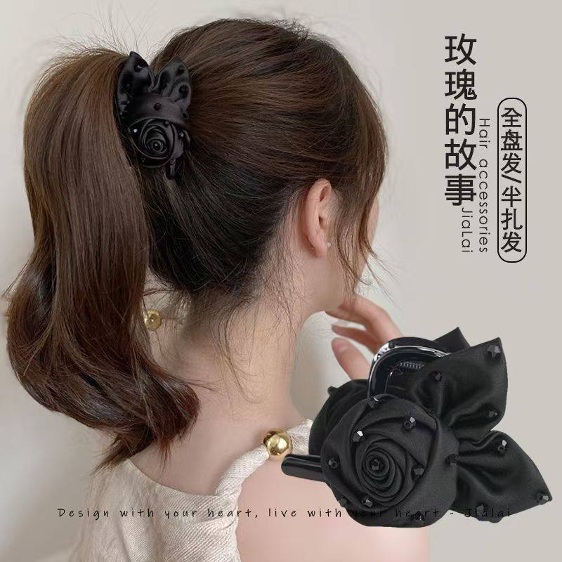 高级感带刺玫瑰抓夹黑色花朵后脑勺发夹鲨鱼夹2025新款发饰头饰,饰品/流行首饰/时尚饰品新,发饰,淘宝优惠券,粉丝福利购,淘宝优惠卷