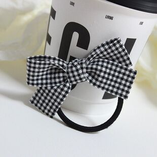韩式高弹多股头绳2025新款黑白格子布艺蝴蝶结扎发橡皮筋发圈发绳