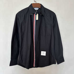 中间内门襟织带款 2025 定制黑色纯棉牛津材质硬感衬衫