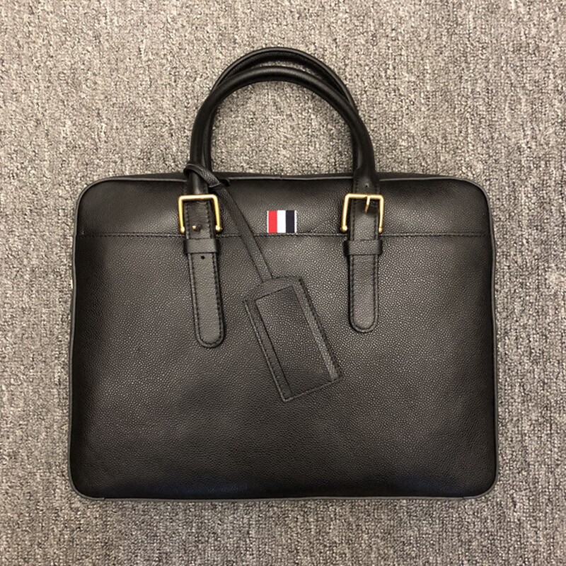 商务精英男士单品! TB黑色公文包荔枝牛皮纹理 出差上班手提包