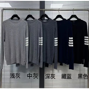 轻薄细腻不扎人 针织手法 5种颜色 四条白杠细纱羊毛圆领毛衣