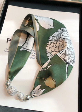 绿色100%真丝磁扣丝巾懒人小领巾