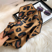 豹纹真丝丝巾女中方巾100%桑蚕丝春秋洋气时尚 发带百搭韩国小领巾