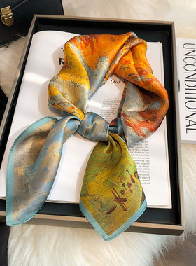 百搭黄色真丝丝巾女100%桑蚕丝中方巾秋冬高档送礼韩国装饰小领巾