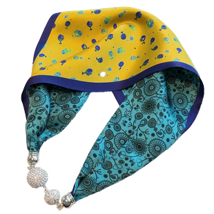 百搭黄蓝色真丝丝巾女2026新款磁扣项链双面双色100%桑蚕丝小领巾