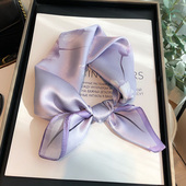 100%桑蚕丝丝巾女高级感百搭淡紫色春秋真丝小方巾新款 韩国小领巾