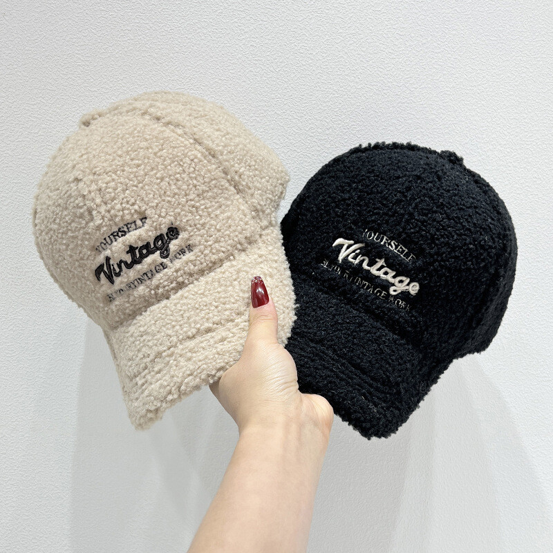 冬天新款毛绒保暖刺绣字母棒球帽子女冬季韩版百搭显脸小鸭舌帽