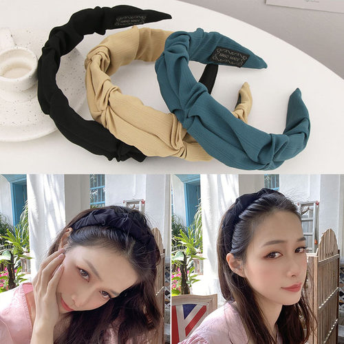 纯色宽边褶皱仙女发箍纯色