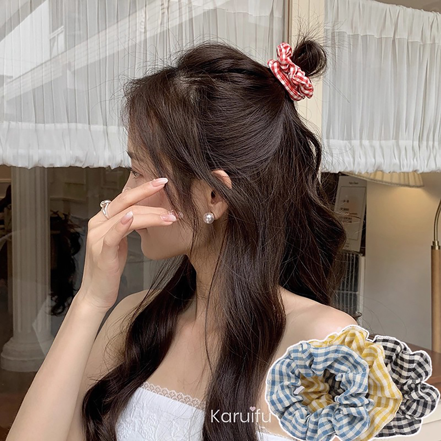 发圈布艺格纹款式高弹力