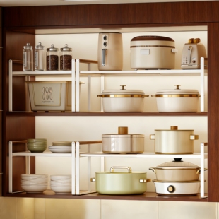 可伸缩厨房置物架橱柜柜内分层架柜子隔板多层锅架调料碗碟收纳架