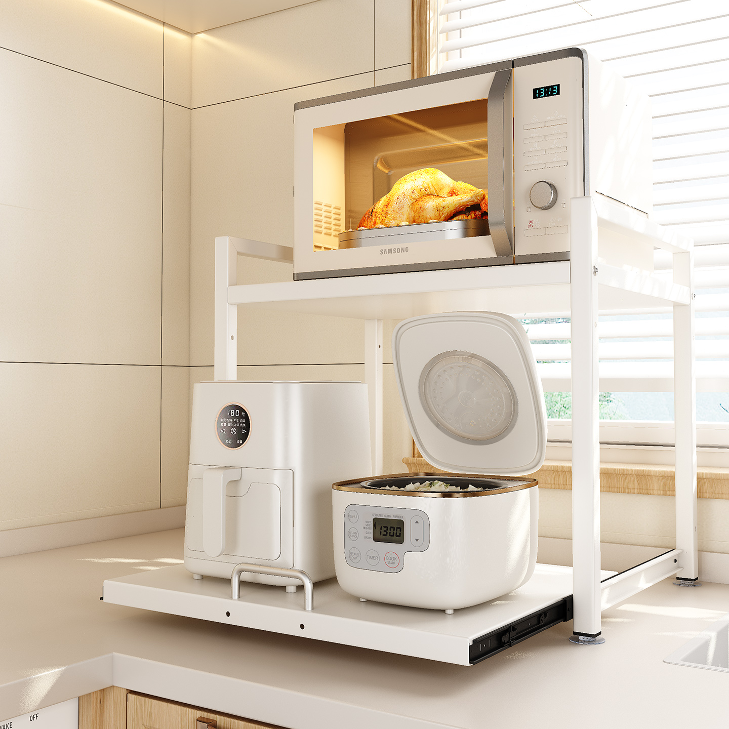 厨房抽拉式微波炉置物架