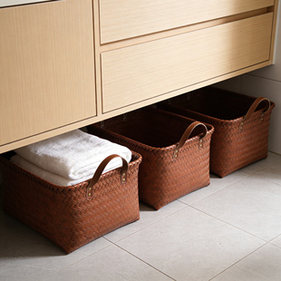 浴室柜下编织收纳筐卫生间浴巾毛巾收纳篮仿藤编脏衣筐篮子置物筐