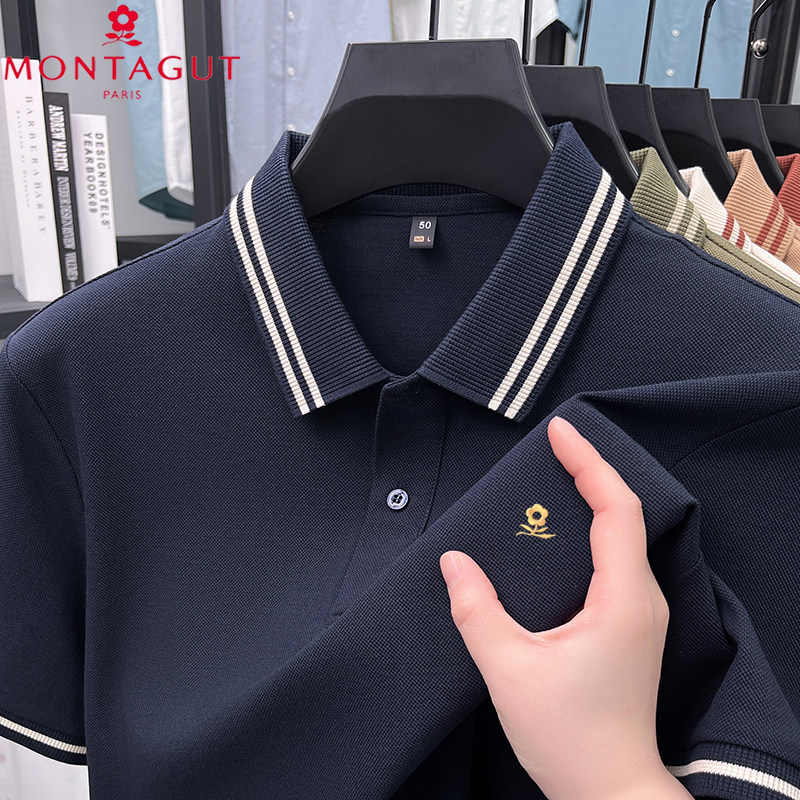 梦特娇男士短袖POLO衫商务休闲翻领夏季新款纯棉高级感百搭T恤