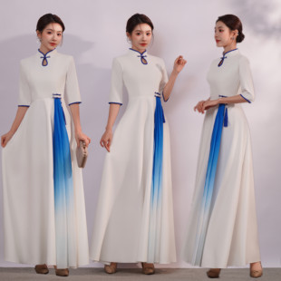 新款旗袍礼仪小姐颁奖仪式酒店迎宾礼服大合唱年轻气质服饰演出服