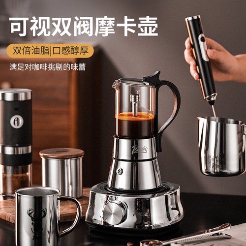 bincoo可视双阀不锈钢摩卡壶