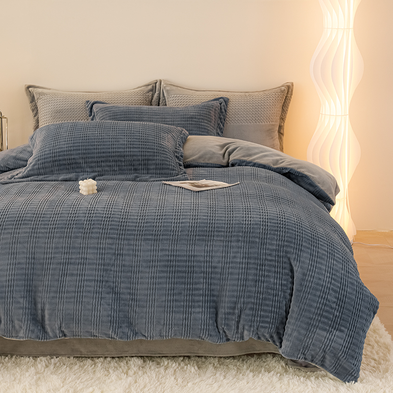 保暖牛奶绒上四件套提花轻奢