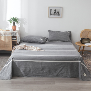 色织全棉水洗棉床单学生单人1.2米双人床单2.7枕套三件套纯色纯棉