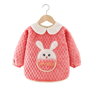 加绒加厚宝宝罩衣秋冬防风保暖防脏儿童罩衣幼儿园羽绒服外穿护衣