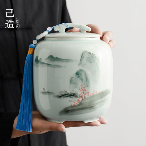 手绘茶叶罐陶瓷密封罐大号一斤