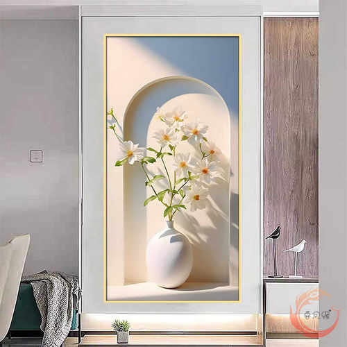 奶油风玄关装饰画现代简约走廊过道贴画竖版入户正对门立体自粘画 - 封面
