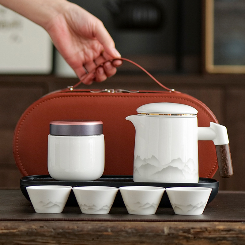 宋建白瓷茶具户外便携一壶四杯