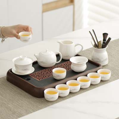 羊脂玉白瓷整套茶具套装