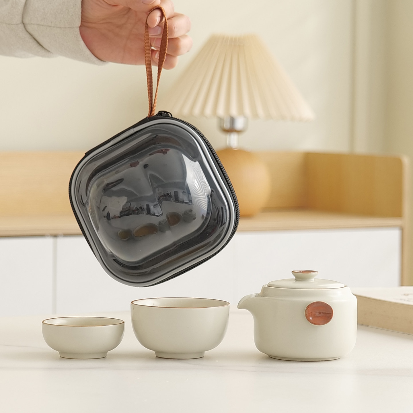 汝窑一壶两杯旅行茶具户外旅行茶具套装露营茶壶茶杯便携式包礼品,餐饮具,旅行茶具,淘宝优惠券,粉丝福利购,淘宝优惠卷