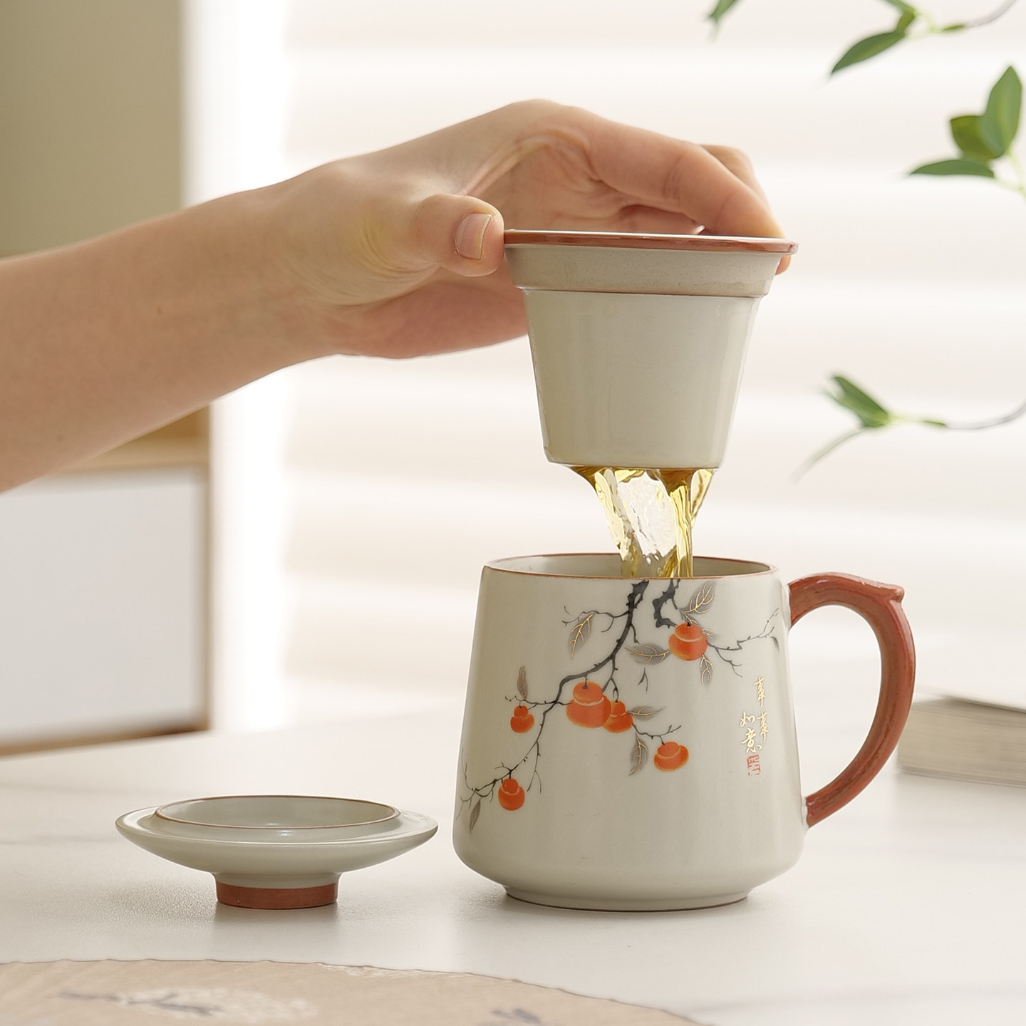 汝窑个人茶水分离杯个人泡茶杯图片