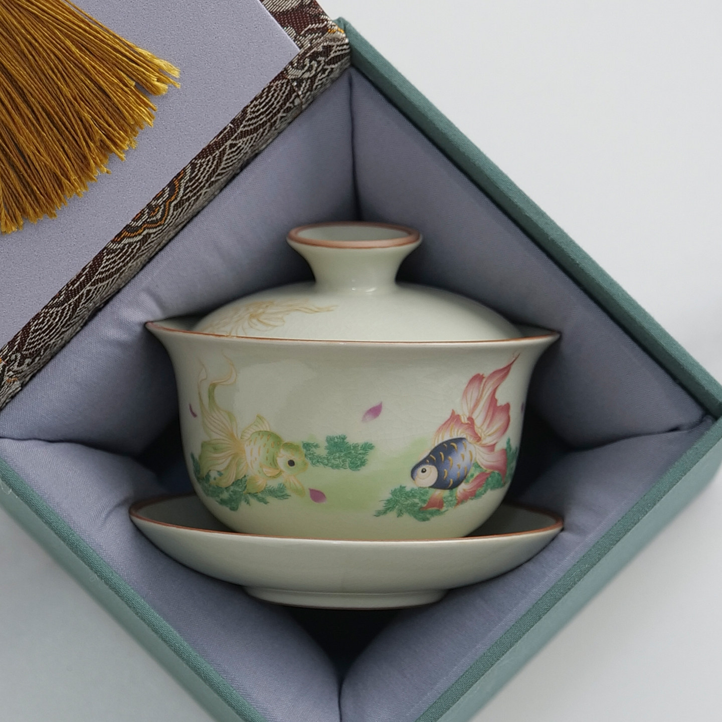 高档米黄汝窑三才盖碗家用单个泡茶碗可悬停中式功夫茶具茶杯礼品