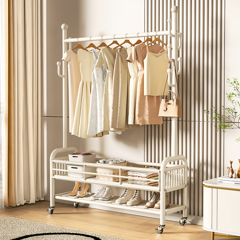 晾衣架子落地卧室可移动家用晾衣架阳台挂衣服室内简易置地晾衣杆