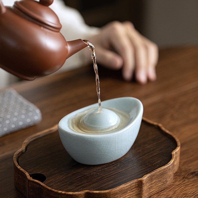 汝窑金元宝手工茶宠可养摆件冰裂开片可养茶具茶台小摆设茶道零配