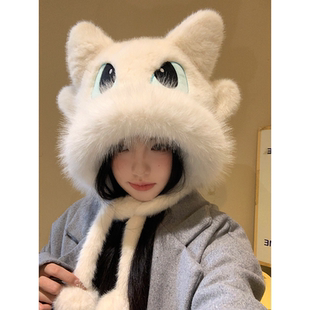 无牙仔帽环球影城可爱毛绒帽子女2025年冬季情侣款保暖显脸小雷锋