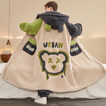 秋冬季男士睡衣珊瑚绒加厚加绒保暖青少年卡通睡袍长款男生家居服