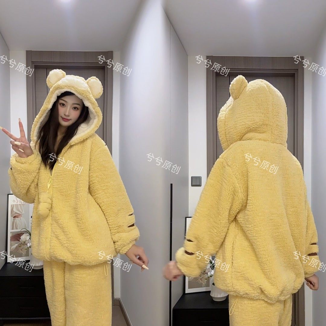ximifush i小脑虎 睡衣冬季韩版保暖加绒加厚宽松冬款家居服套装