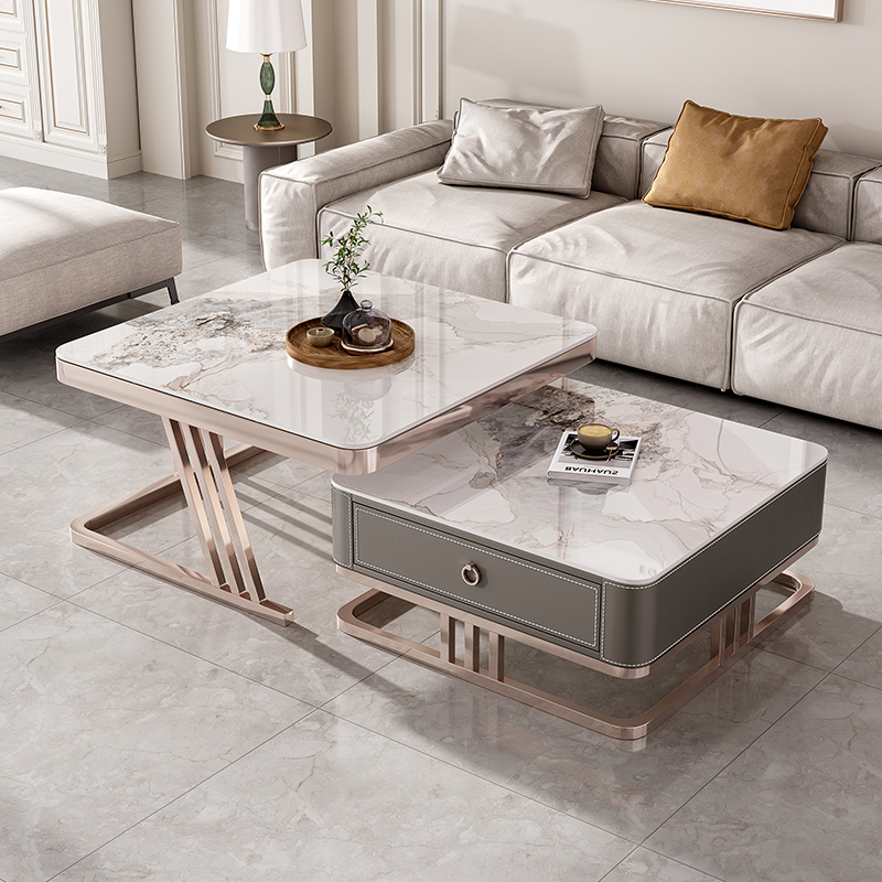 全友家居轻奢艺术感方形岩板茶几小户型家用意式极简客厅现代简约