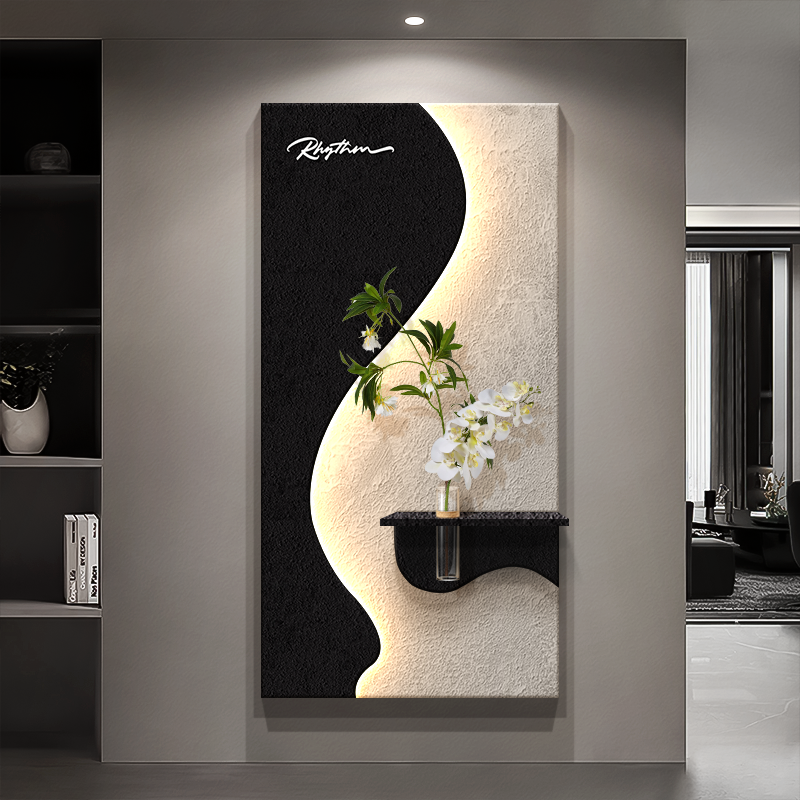 轻奢入户玄关装饰画2025新款正对门高级感带灯挂画走廊过道壁画