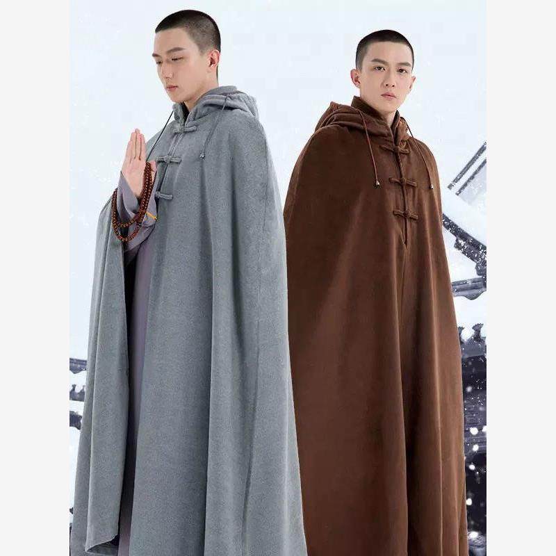 打坐披风长款斗篷冬季僧人居士服双层加厚毛绒禅修僧服披肩