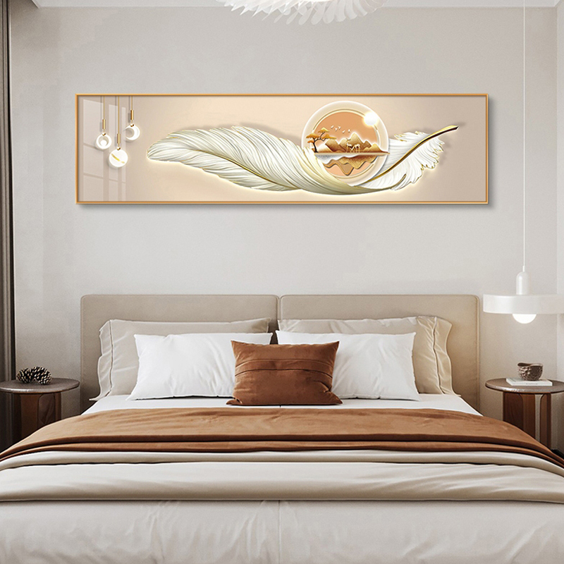 天鹅羽毛卧室床头装饰画现代简约房间背景墙壁画时尚轻奢主卧挂画