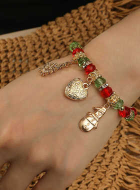 Christmas color bracelet圣诞配色恬静清新彩色手链雪人串珠手串