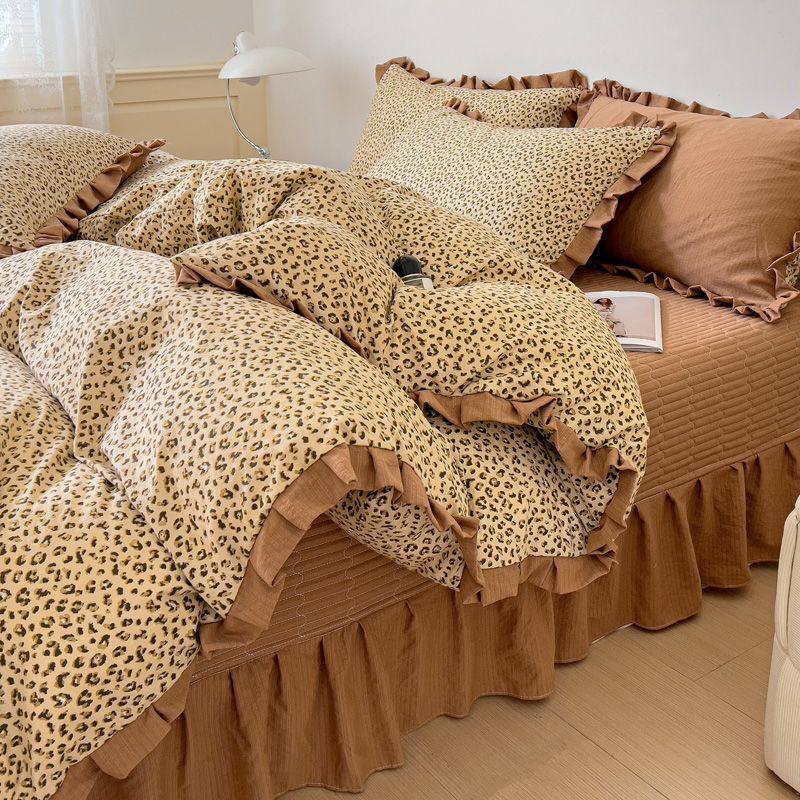 韩版双层夹棉床盖四件套床裙款水洗棉被套花边床上四季床单三件套