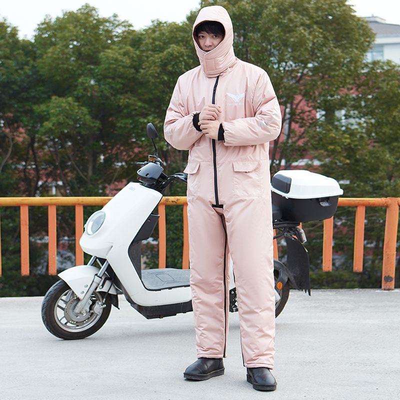 连体骑行防寒服摩托车跨骑挡风衣冬天季加绒加棉防寒防风防水保暖