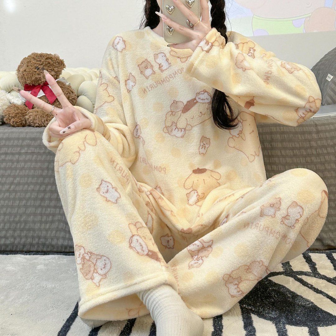 好看舒适睡衣ins风加绒加厚珊瑚绒冬季睡衣女秋冬季可爱学生家居