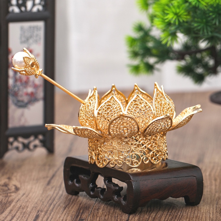 现货汉服头饰步摇发冠女莲花古风秀禾服饰品明制配饰宋制发饰宫廷