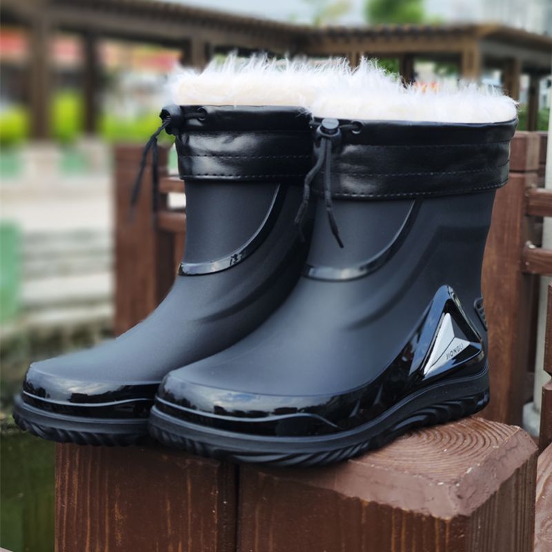 雨靴女款带绒冬季保暖加绒雨鞋中筒防滑两用水鞋防水束口软底平底