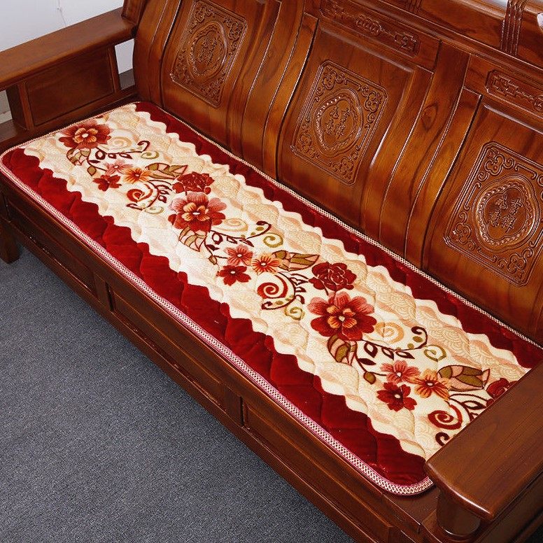 中式木头沙发垫实木老款红木法兰绒垫子四季通用冬季防滑加厚坐垫
