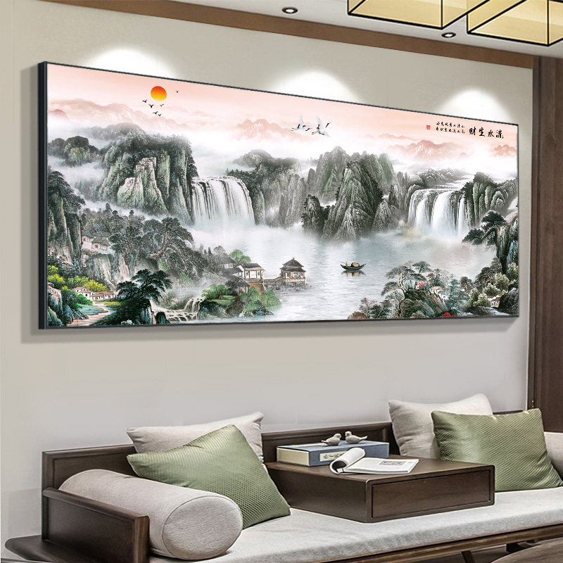 新中式山水画客厅挂画沙发背景墙装饰画壁画中国风国画办公室字画,家居饰品,现代装饰画,淘宝优惠券,粉丝福利购,淘宝优惠卷
