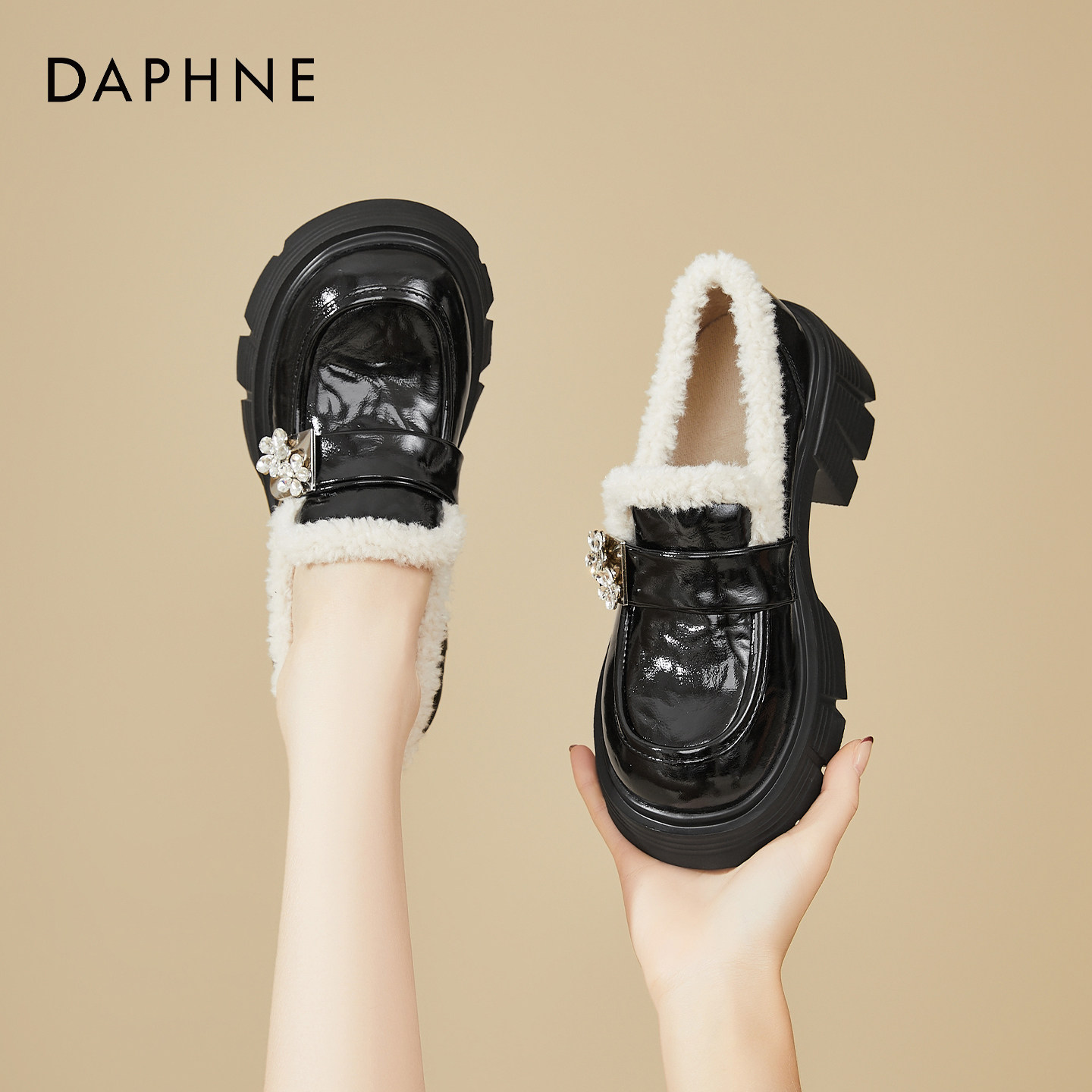 达芙妮官方旗舰店加绒乐福鞋女款