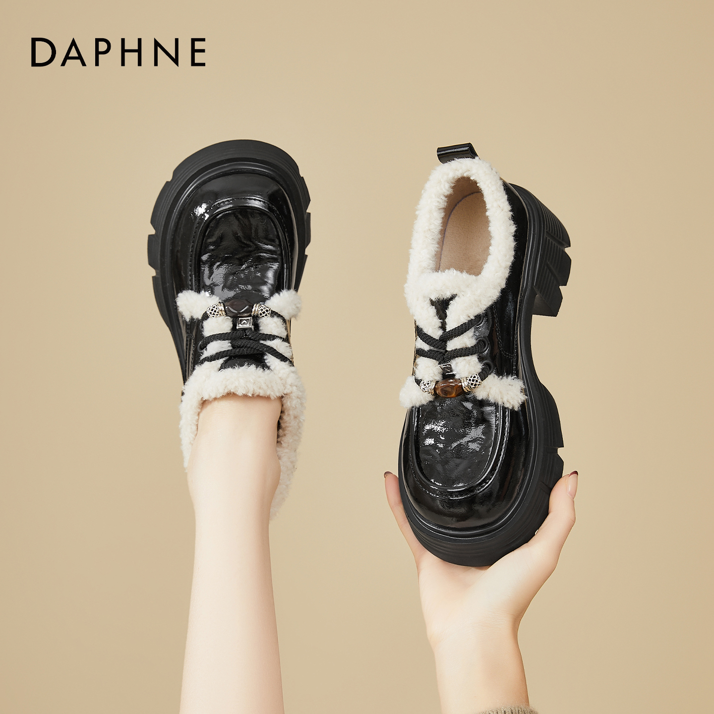 达芙妮官方旗舰店加绒乐福鞋女款