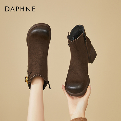 达芙妮官方旗舰店高跟短靴女